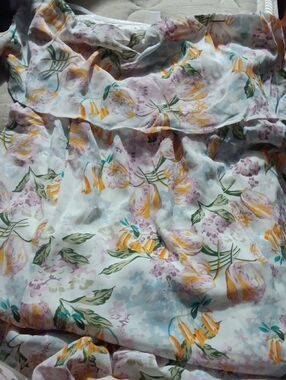 Floral Ruffled Lightweight Dress - White Base with Yellow & Green Bloom
